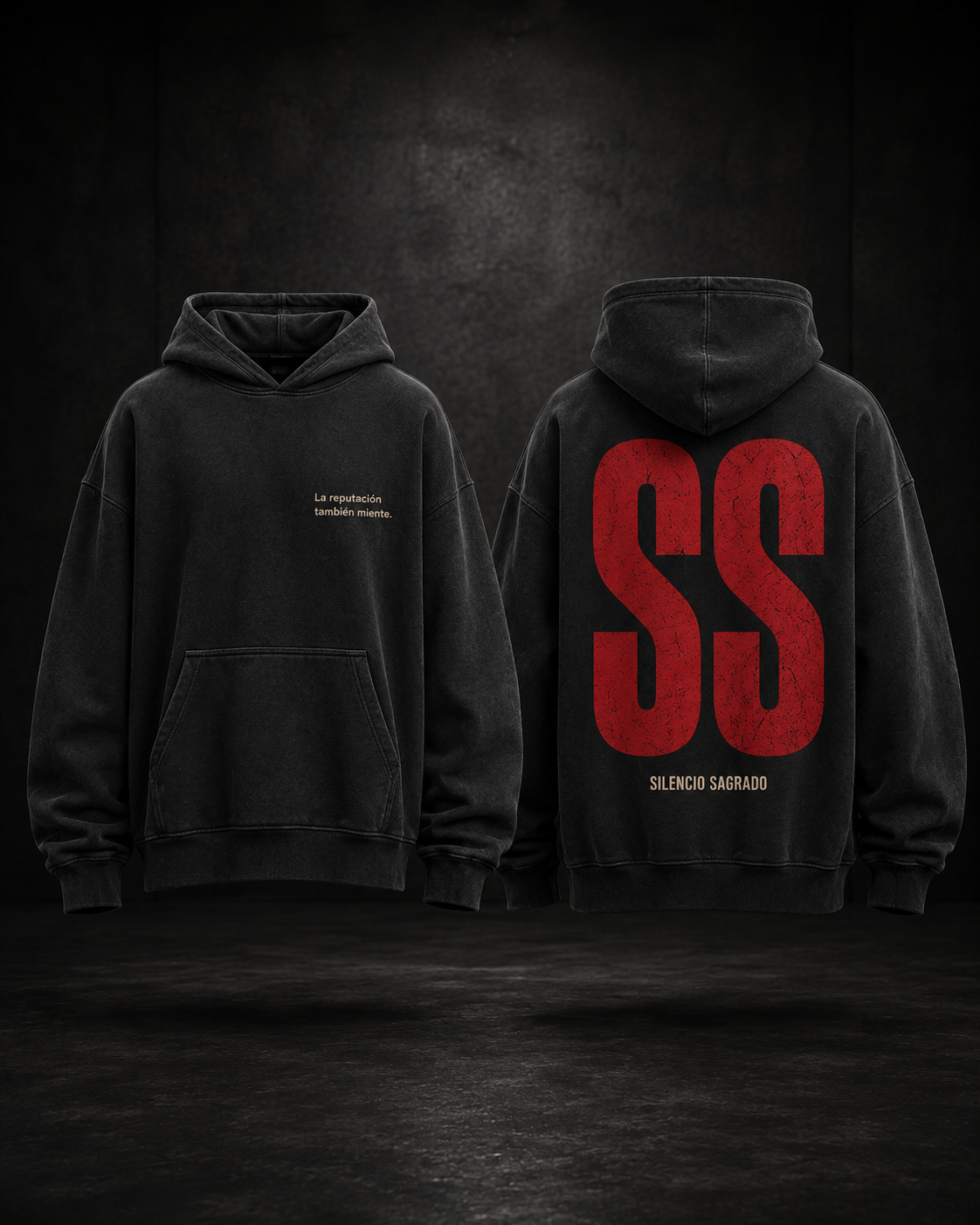 Hoodie premium negro lavado